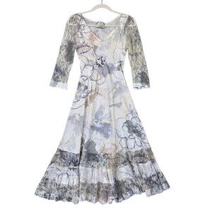 Barcelino Per Donna Dress Womens Small Multicolor Floral Maxi Flare 3/4 Sleeve